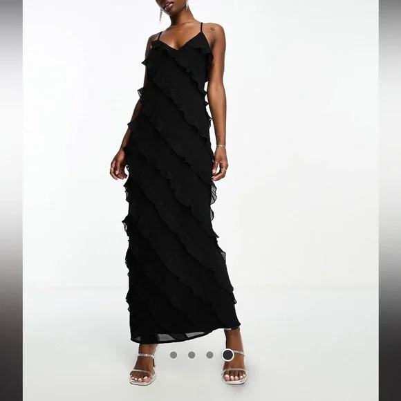 ASOS purchased / Rare London / strappy ruffle detail maxi dress w slit / black - Picture 13 of 13